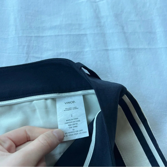 Vince Side Stripe Stretch Wool Trouser Pants Navy Blue 9919 - Picture 7 of 11